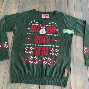 Tipsy Elves Sweater Green Ho Ho Holy S#!T Christmas Party Mens Medium (P8)